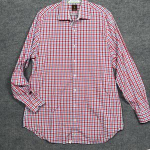 Tailorbyrd Mens Size 2XLT Gingham Button Up Shirt Red Blue Cotton Long Sleeves